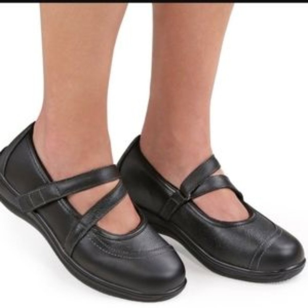 Women's Black Double-Strap Comfort Mary Jane Flats